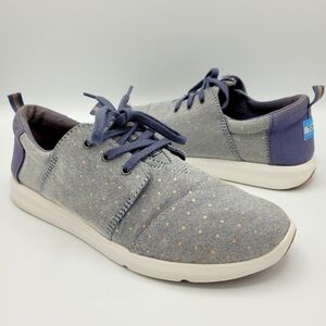 Toms Del Rey Blue Chambray Polka Dot Lace Up Casual Sneaker Shoes Women's Size 9